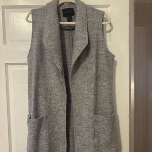 Tahari Light Gray Open Front Vest L